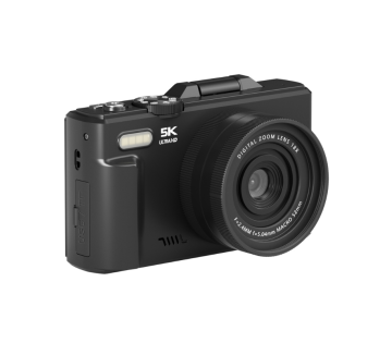 Compacte zwarte digitale camera met 5K Ultra HD opname en 18x digitale zoom