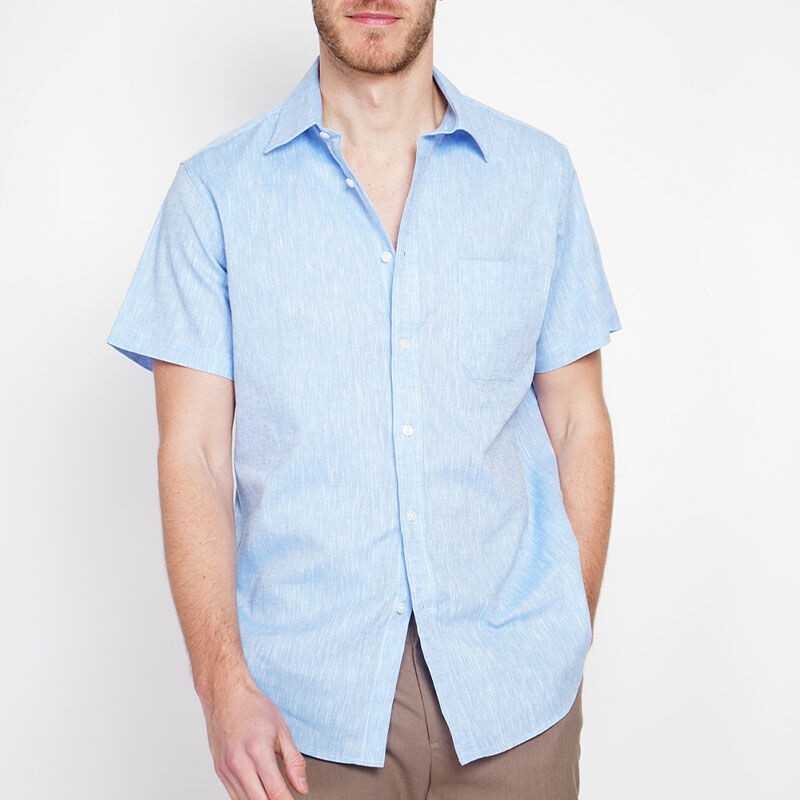 Secret du Lin Linnen Herenoverhemd Korte Mouw in blauw.