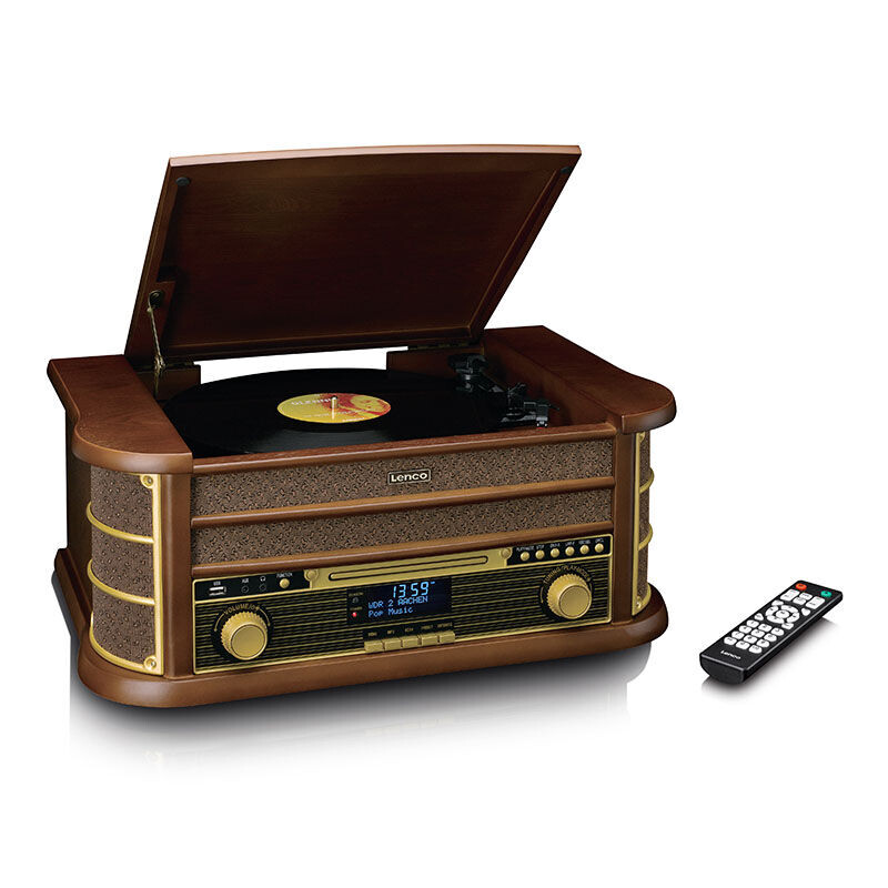 Classic Phono TCD-3571WD retro platenspeler met afstandsbediening en open deksel