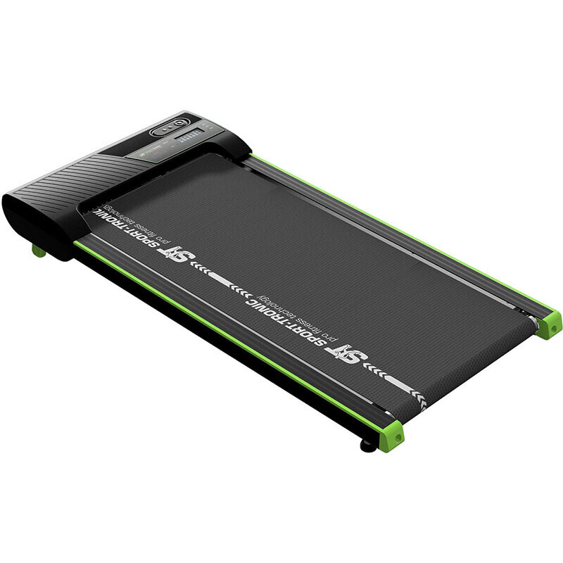 SportTronic ST-510 Compacte Loopband in zwart met groene accenten, schuin van boven gefotografeerd