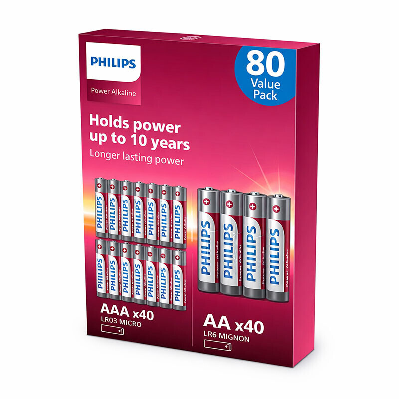 80 stuks Philips Power Alkaline Batterijen-80 x AAA en AA