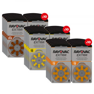 De Rayovac Gehoorapparaatbatterijen bevatten 80 batterijen en zijn geschikt voor type 10, 13 of 312.