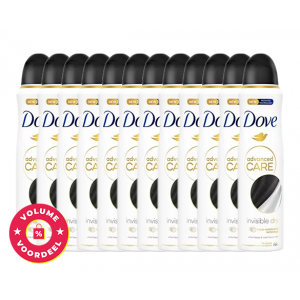 De 12 stuks Dove Invisible Dry Anti-transpirant Sprays.