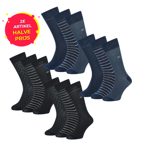De 6-Pack Mario Russo Premium Sokken is verkrijgbaar in donkerblauw en zwart.