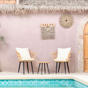 De Feel Furniture 3-delige Koffieset Ibiza heeft een exotisch design.