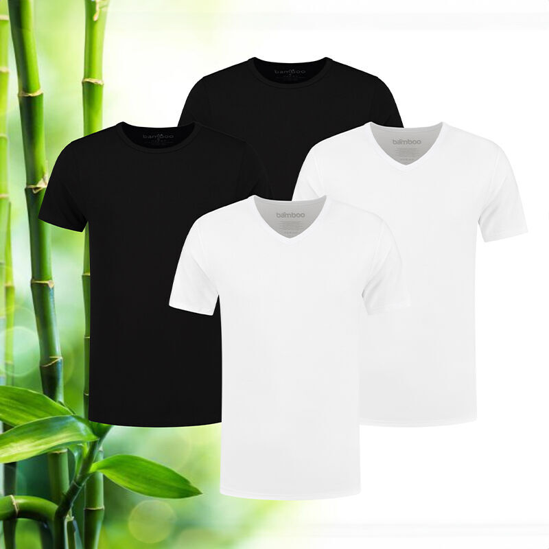 Het 2-Pack Bamboe Heren T-shirts is verkrijgbaar in zwart en wit en in ronde en v-hals.