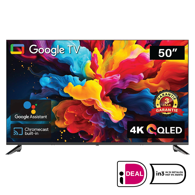 TeeView TV50QQG-EU 50 inch 4K QLED TV met functies.