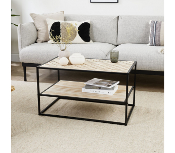 De Lifa Living Visgraat Salontafel in naturel staat in de woonkamer.