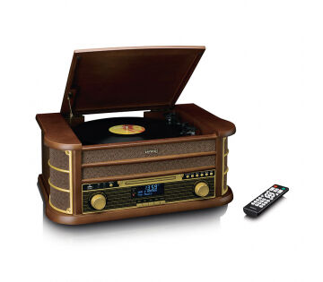 Classic Phono TCD-3571WD retro platenspeler met afstandsbediening en open deksel Classic Phono TCD-3571WD retro platenspeler met afstandsbediening en open deksel