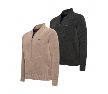 Norlund Heren Cardigan Silvar in beige en antraciet.