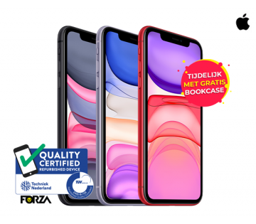 De Refurbished Apple iPhone 11 is verkrijgbaar in het zwart, rood en paars.