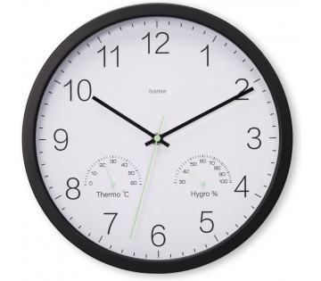 Hama Wandklok Santorini met Thermo- en Hygrometer van de voorkant.