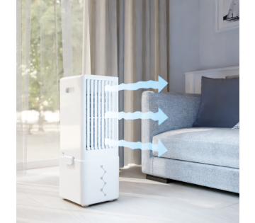 De Sinji Smart Aircooler 11 Liter verkoelt de ruimte.