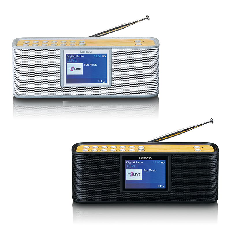De Lenco Draagbare DAB+ Radio is beschikbaar in zwart en grijs.