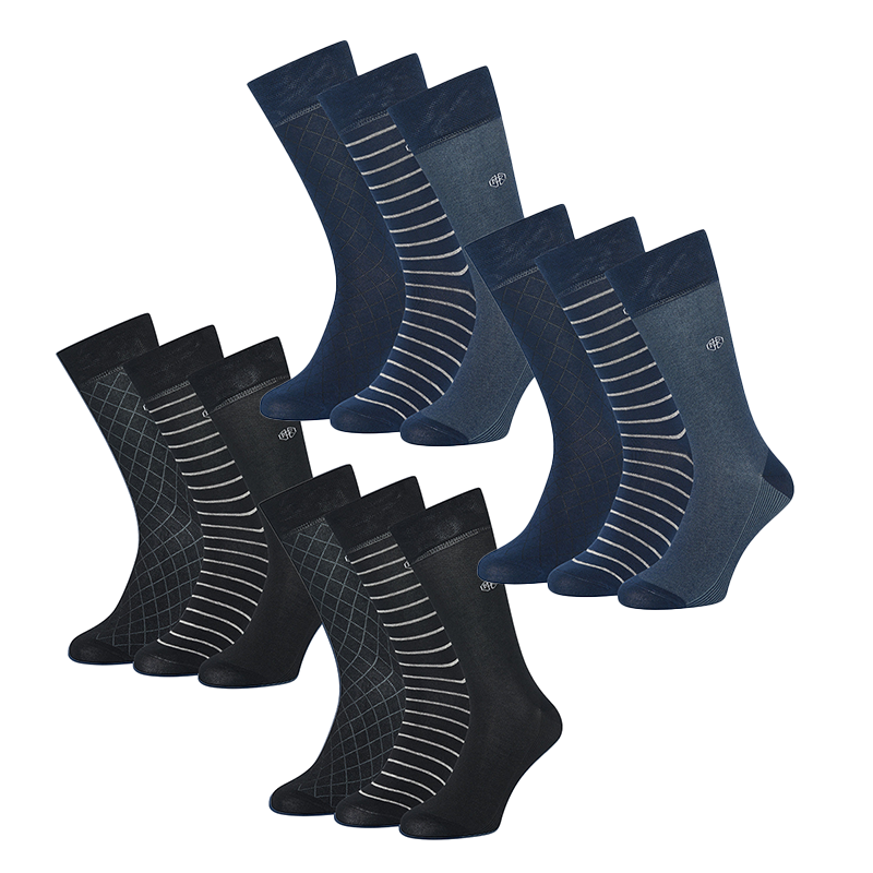 De 6-Pack Mario Russo Premium Sokken is verkrijgbaar in donkerblauw en zwart.