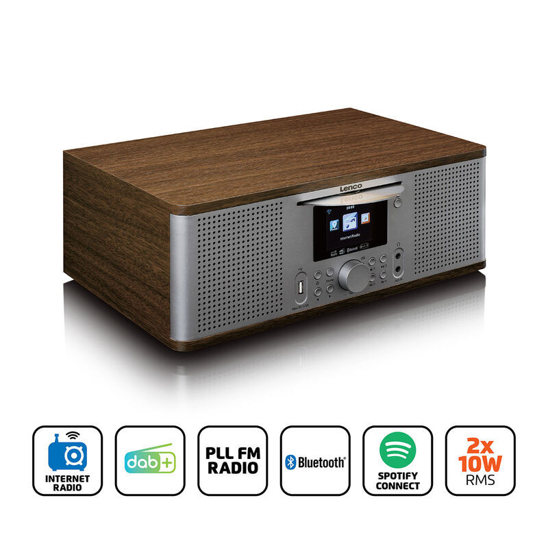 De Lenco DIR-270WD Internetradio is een alles-in-1-radio met DAB+, FM en CD-speler. De Lenco DIR-270WD Internetradio is een alles-in-1-radio met DAB+, FM en CD-speler.