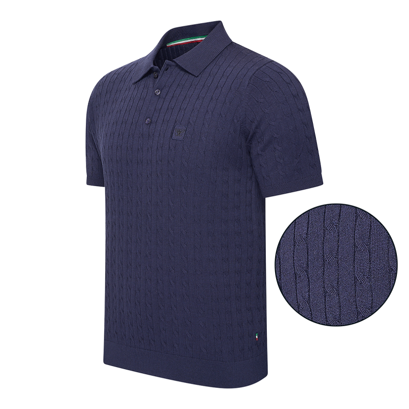 Cappuccino Gebreide Polo Caorle in navy.