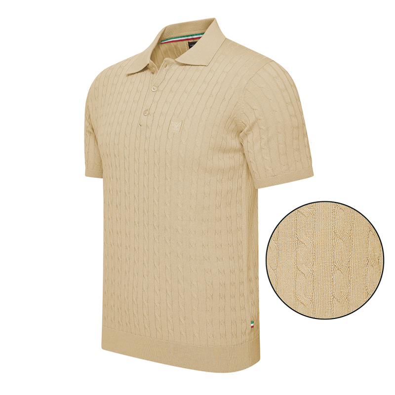 Cappuccino Gebreide Polo Caorle in beige.