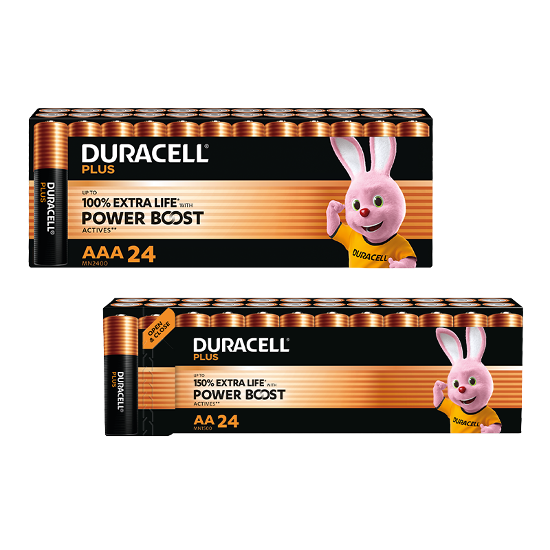 De 24 Stuks Duracell Plus Powerboost Alkaline Batterijen zijn verkrijgbaar in AAA en AA. De 24 Stuks Duracell Plus Powerboost Alkaline Batterijen zijn verkrijgbaar in AAA en AA.