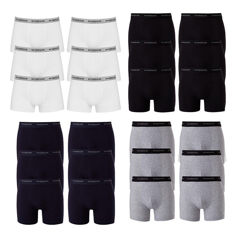 De 6-Pack McGregor Premium Boxershorts zijn verkrijgbaar in 4 kleuren. De 6-Pack McGregor Premium Boxershorts zijn verkrijgbaar in 4 kleuren.