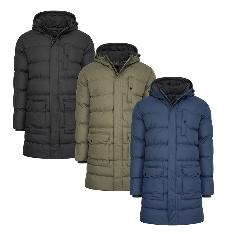 Cappuccino Gewatteerde Parka Sesto in zwart kaki en marineblauw. Cappuccino Gewatteerde Parka Sesto in zwart kaki en marineblauw.