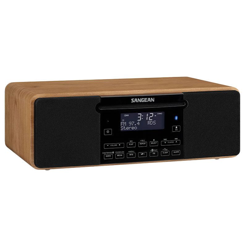 Afbeelding van de Sangean DDR-53BT radio met zwart frontpaneel, display en bedieningsknoppen. Afbeelding van de Sangean DDR-53BT radio met zwart frontpaneel, display en bedieningsknoppen.