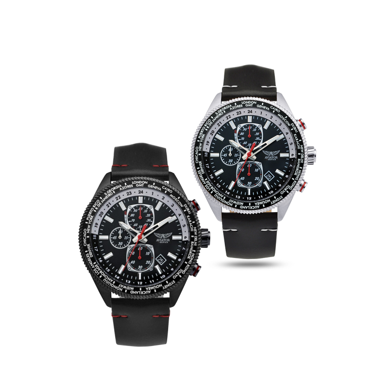 Aviator Herenhorloge in zwart en zilver. Aviator Herenhorloge in zwart en zilver.