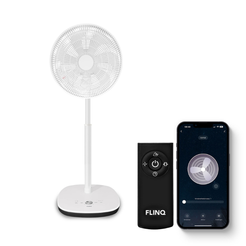 FlinQ Smart Draadloze Ventilator met afstandsbediening en app.