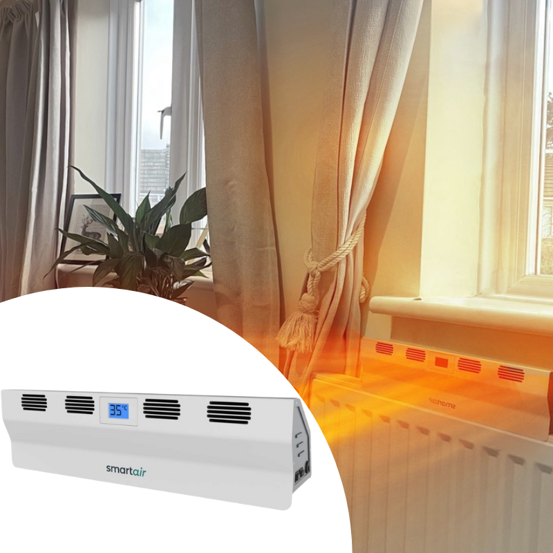 de verwarmingsbooster op de verwarming in een rustieke woonkamer met een bank en een hond op de bank de verwarmingsbooster op de verwarming in een rustieke woonkamer met een bank en een hond op de bank