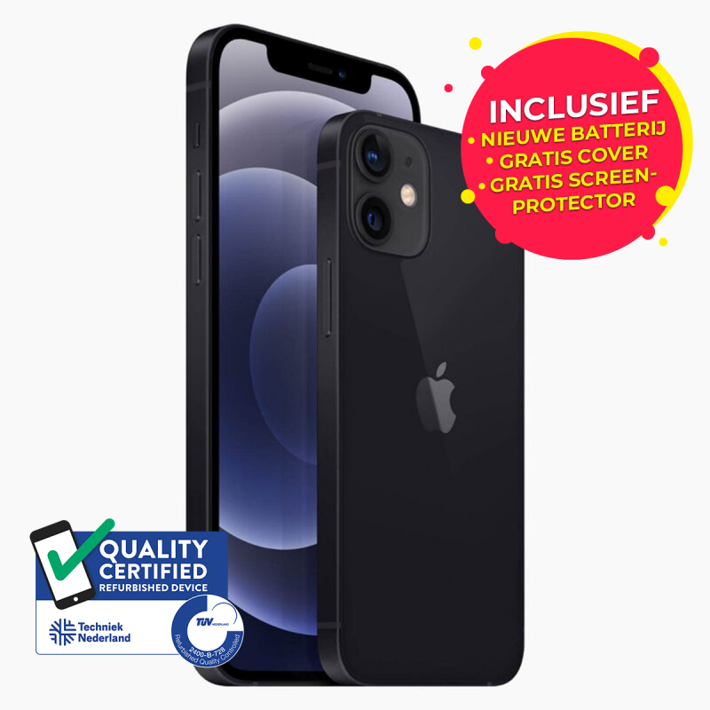 De iPhone 12 is verkrijgbaar in zwart. De iPhone 12 is verkrijgbaar in zwart.