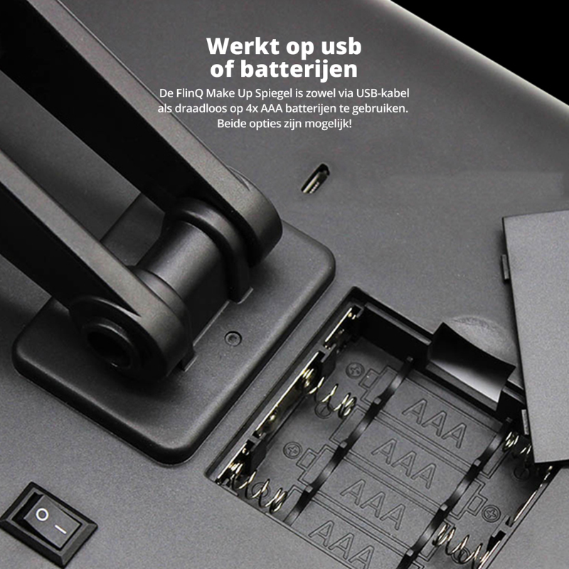Werkt op USB of 4x AAA batterijen. 