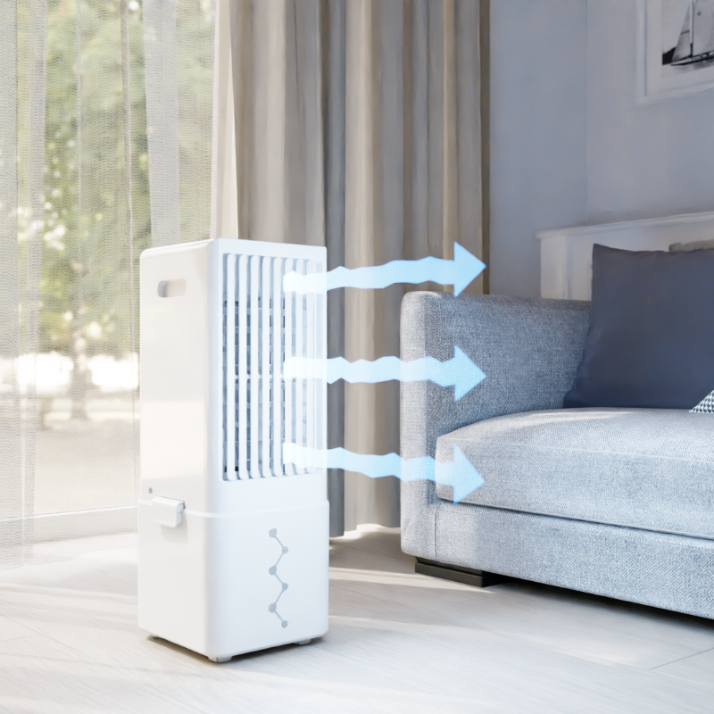 De Sinji Smart Aircooler 11 Liter verkoelt de ruimte.