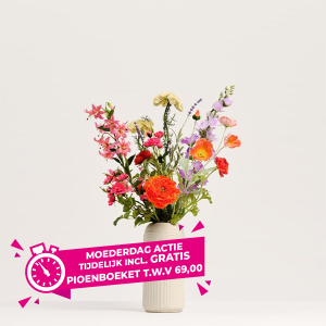 Kunstboeket SS.06 met kleurrijke bloemen in vaas op lichte achtergrond